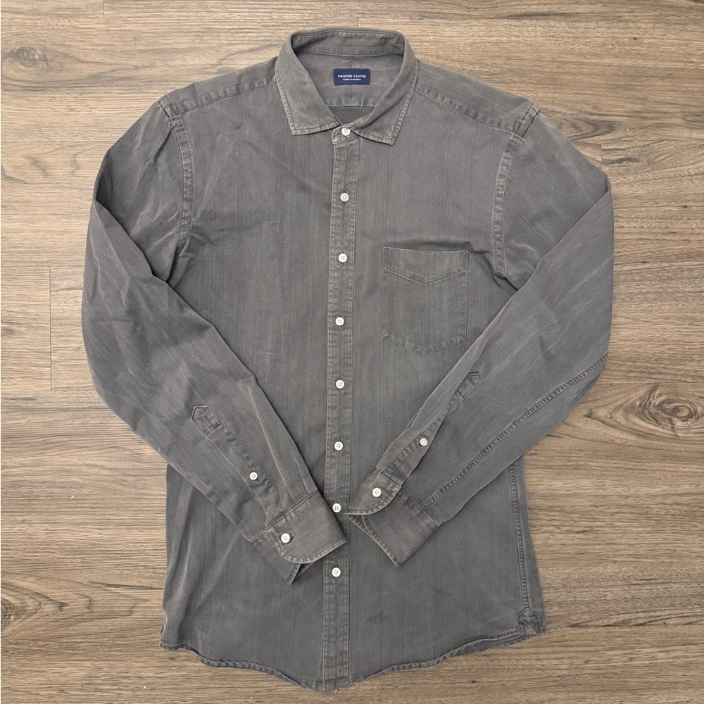 Proper Cloth Men’s Button Up Shirt Medium Gray Washed Italian Denim